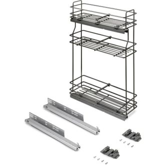Emuca Emuca Botellero Extra&iacute;ble Titanemax Con Cierre Suave, Lateral Izquierdo, 3 Bandejas, M&oacute;dulo 200mm, Acero, Gris Antracita