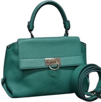 Ferragamo Gancini Green Leather Handbag Shoulder Bag Tote Bag (Pre-Owned)