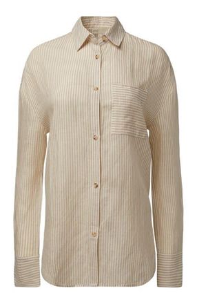 Onia Air Linen Boyfriend Shirt in Jute/white at Nordstrom, Size X-Large