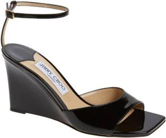 Jimmy Choo London Womens Brien 85mm Black Wedge Sandals, Brand Size 34.5 ( US Size 4.5 )
