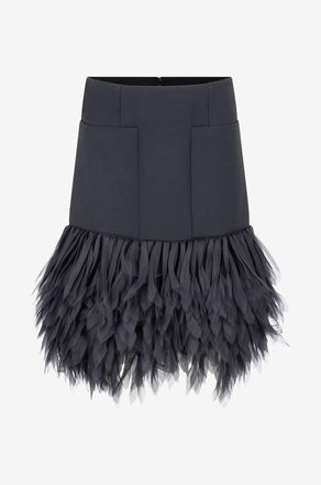 Stella McCartney Halblanger Rock aus Wolle und Seide Feathers