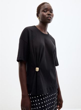 Contemporaine Womens Draped waist with pin organic cotton T-shirt