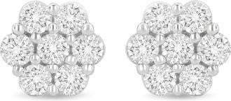 House of Brilliance 14K White Gold 1.0 Cttw Prong Set Round-Cut Diamond Floral Stud Earrings