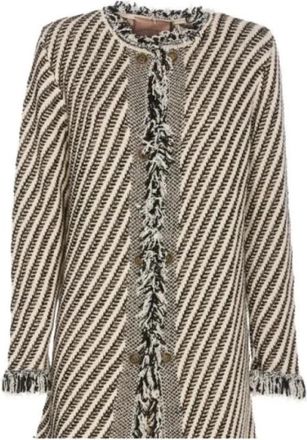 Twinset Gestreepte Jacquard Gebreide Jas - Dames - Vesten - Veelkleurig - L - Katoen - Truien & Vesten