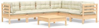 vidaXL Muebles De Jard&iacute;n 7 Pzas Y Cojines Madera Maciza De Pino Crema Vidaxl