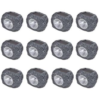 vidaXL Outdoor Solar Powered LED Spotlight Stone Shape 12 pcs vidaXL