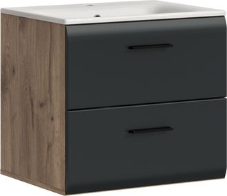 Inosign Waschbeckenunterschrank 2 Stk. tlg. Florenz, Waschtisch inkl. Waschbecken, Nox Oak, 2 Schubladen