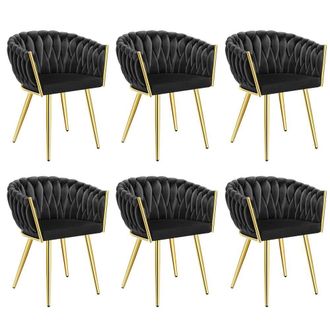 TecTake Dining Chair Astano - Padded, Velvet, Knot Design, Continuous Backrest in Black | Size: 6 Pack