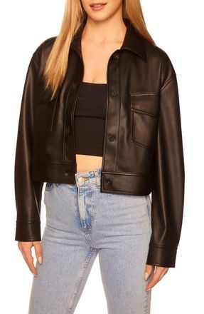 Susana Monaco Faux Leather Crop Cargo Jacket in Black at Nordstrom, Size Large