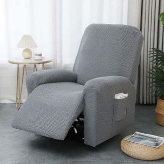 OEM Funda Para Sill&oacute;n Reclinable El&eacute;ctrico, Funda Para Sof&aacute; De Jacquard Gris Oscuro, Funda El&aacute;stica Para Silla, 4 Piezas Con Bolsillos - Crezuo