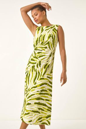 Roman Abstract Side Pleat Midi Dress