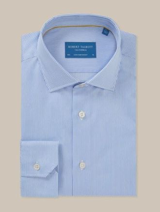Robert Talbott Reynolds Mini Stripe Twill Classic Fit Shirt in Blue at Nordstrom, Size 17.536