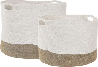Beliani Beliani - Conjunto De 2 Cestas De Algod&oacute;n Yute Blanco Beige Claro Accesorio Ropa Kahan