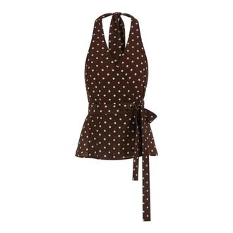 P.A.R.O.S.H. Sleeveless Tops, female, Brown, Size: L Silk Polka Dot Top