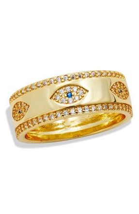 Savvy Cie Jewels 18K Yellow Gold Plated CZ Evil Eye Band Ring at Nordstrom Rack, Size 6
