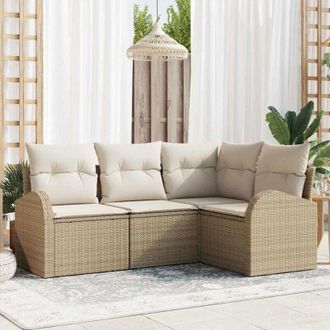 vidaXL Vidaxl - Conjunto De Sof&aacute; De Jard&iacute;n 4 Pcs Beige, Blanco Polirat&aacute;n