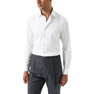 Eton Slim Fit Solid with Floral Detail Signature Twill Button-Up Shirt in White at Nordstrom, Size 17.5