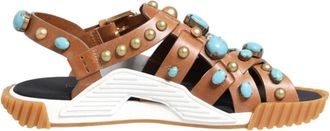 Dolce & Gabbana Slides Sandalen - Dames - Sandalen - Bruin - 41 1/2 EU - Leer - Schoenen