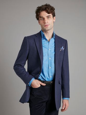 Oliver Brown Eaton Jacket Pure Cashmere - Blue Herringbone