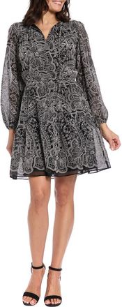 London Times Split Neck Long Sleeve Dress in Black/Ivory at Nordstrom Rack, Size X-Small P