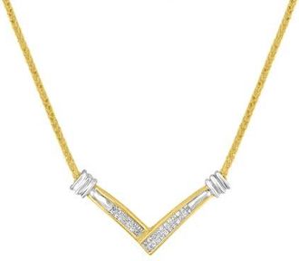 House of Brilliance 14K Yellow and White Gold 1/4 Cttw Diamond V Shape 18 Pendant Necklace at Nordstrom