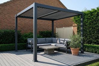 Outdoor Living 3m x 3m Aluminium Pergola with Manual Louvre Roofing in Charcoal