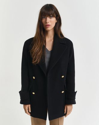 GANT Women Wool Mid-Length Peacoat (XXL) BLACK