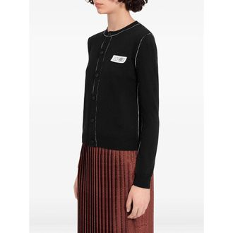 Maison Margiela Wool-Blend with Contrast Trim Cardigan - Black
