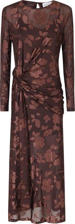 Isabelle Blanche Brown Floral Embroidery Viscose Maxi Dress