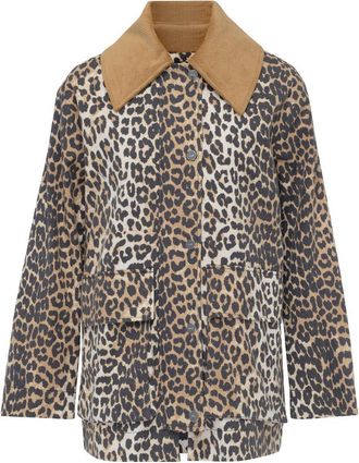 Ganni Printed Canvas Midi Jacket Marrone