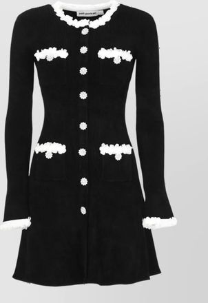 Self Portrait ribbed chenille knit flower-button mini dress