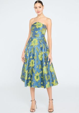 Theia Dara Scallop Strapless Dress in Blue Ashes/citronelle at Nordstrom, Size 10