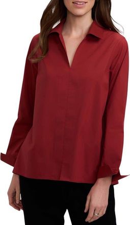 Foxcroft Agnes Split Cuff Popover Blouse in Clay Brown at Nordstrom, Size X-Large