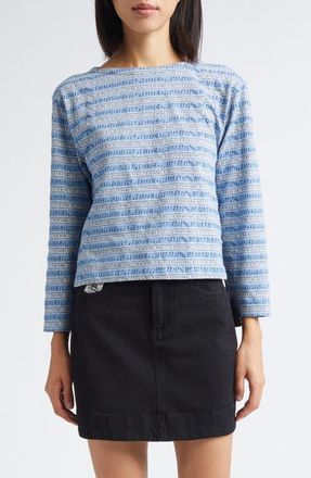 Bode Lyric Jacquard Stripe Long Sleeve T-Shirt in Blue Multi at Nordstrom, Size X-Small