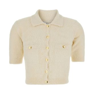 Elisabetta Franchi Cardigans, female, Beige, Size: L Short-sleeve Cardigan