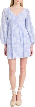 Donna Morgan Floral Long Sleeve Cotton Minidress in Blue/White at Nordstrom Rack, Size 10