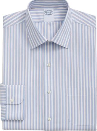 Brooks Brothers Lichtblauw Slim Fit Non-Iron Stretch Supima Katoenen Overhemd met Ainsley Kraag - Heren - Zakelijke Overhemden - Blauw - M - Katoen - Overhemden