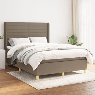 vidaXL Cama Box Spring Con Colch&oacute;n Tela Gris Taupe 140x200 Cm Vidaxl