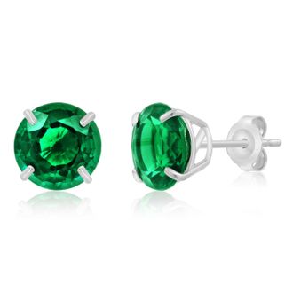 MAX + STONE 14k White Gold 9mm Round Cut Gemstone Stud Earrings
