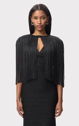 H&eacute;rve L&eacute;ger Icon Fringe Cape in Black at Nordstrom, Size Xx-Small