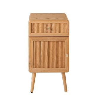 Calicosy Bedside Table With 1 Door & 1 Drawer With Slatted Fronts, H71 Cm AVA in Light Brown