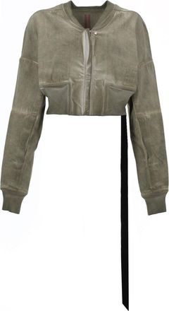 Rick Owens Denim Flight Cropped Knit Rib Bomber Jacket