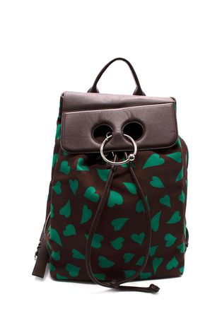 J.W.Anderson Chocolate Brown Green Heart Canvas Backpack
