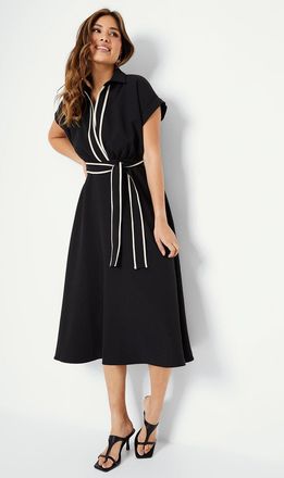 Wallis Womens Contrast Tie Waist Midi Dress - Black - Size 12 UK