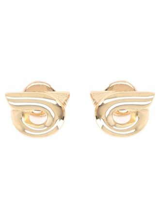 Ferragamo Hooks Graceful Curves Gold Tone Brass Earrings