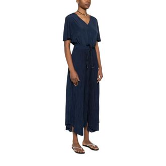 Herno Geplooide Jurk met V-hals - Dames - Casual kleedjes - Blauw - L - Polyester - Kleedjes