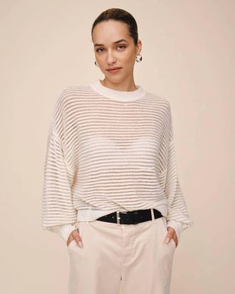 Bella Dahl Striped Crew Neck Sweater In Vanilla Frappe