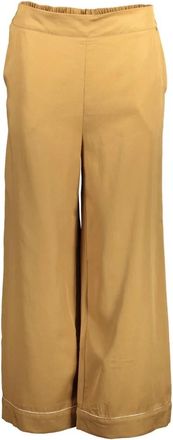 Kocca Bruine Damesbroek Elastische Taille Contrastdetails - Dames - Wijde Broeken - Bruin - S - Broeken