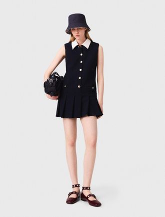 Maje Short Tweed Dress, Removable Collar - Navy - Maje
