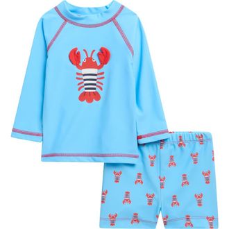 Little Me Kids Lobster UPF 50+ Rashguard & Trunks Set in Blue at Nordstrom, Size 6-9M